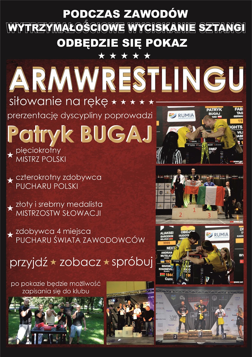 Plakat informujący o pokazie armwrestlingu